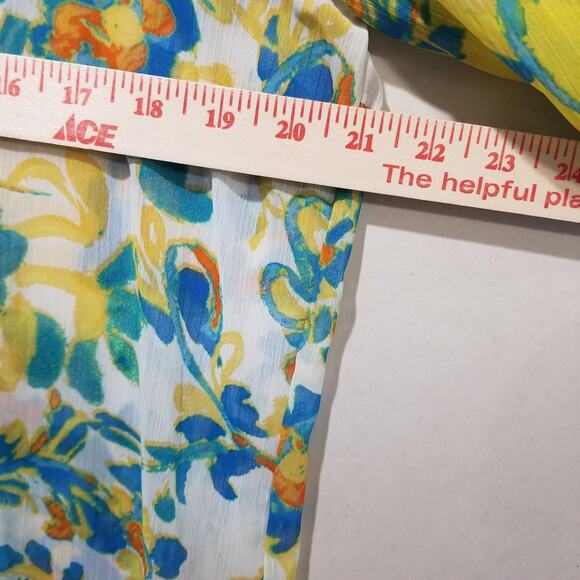 Figueroa & Flower Shirt Womens Large Multicolor Floral Sheer Tunic Roll Tab - Picture 7 of 9